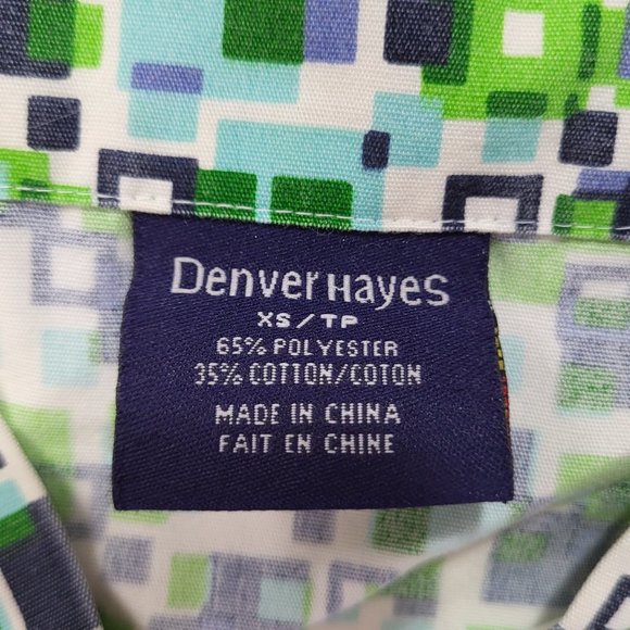 DENVER HAYES GREEN SQUARES PATTERN NURSE SCRUBS SHORT SLEEVE TOP SIZE XS - Picture 4 of 13